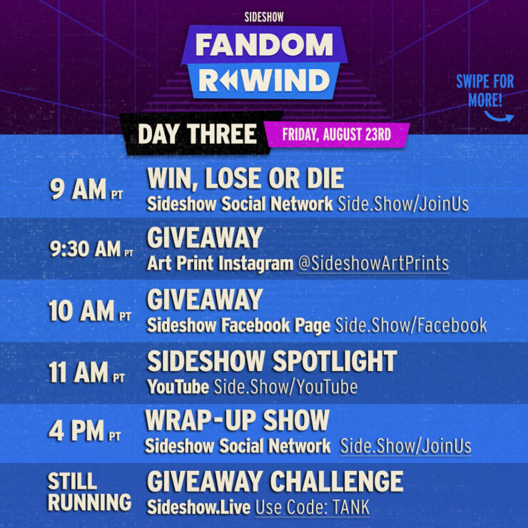 Sideshow Fandom Rewind 2024 Day Three Schedule