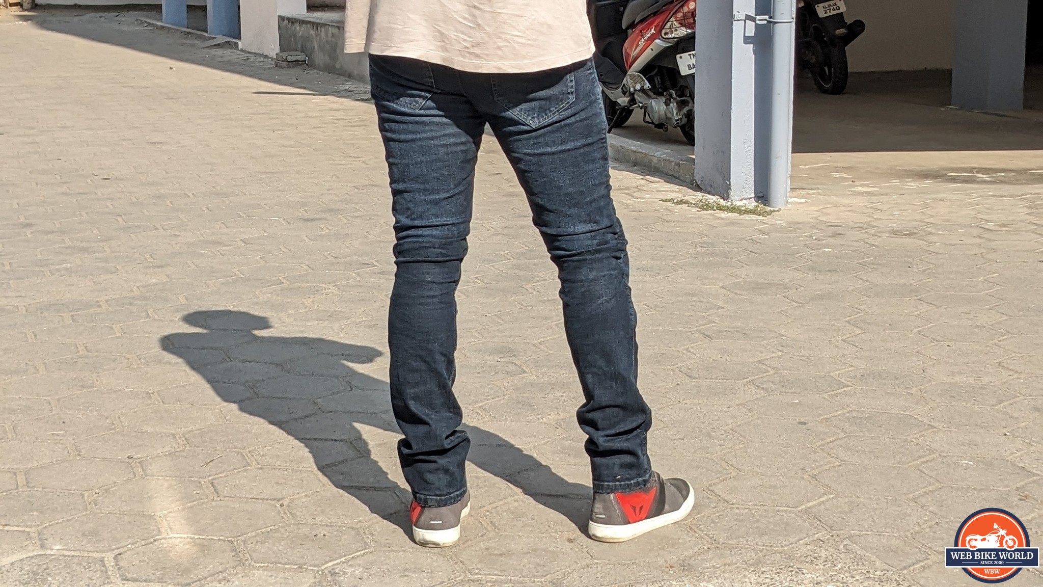 Rear image of rider wearing the Street & Steel Oakland Jeans