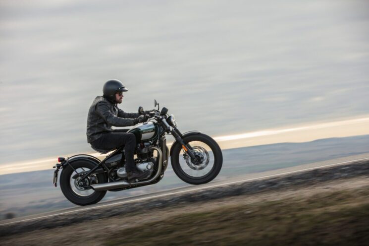 A Triumph Bobber on a solo ride. 