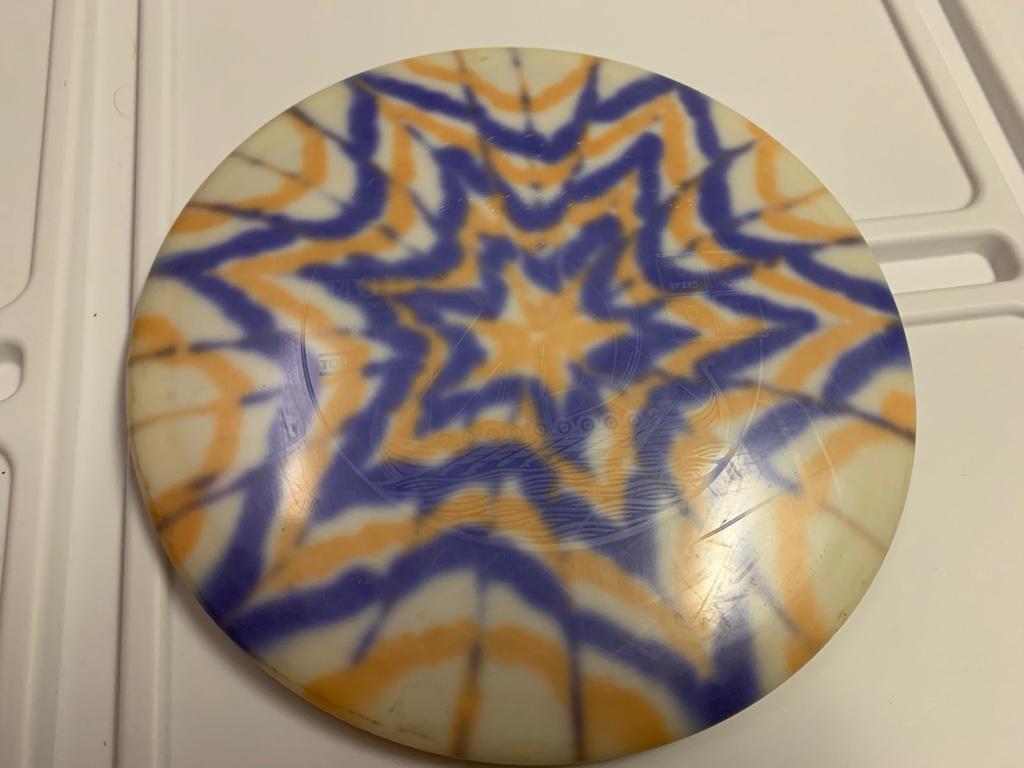 Did a thing with lotion and fishing lure dye : r/discdyeing