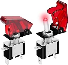DaierTek Red 12 Volt LED Lighted Toggle Switch with Aircraft Guard Safety Flip Cover 12V DC 20A Heavy Duty Covered Illumin...
