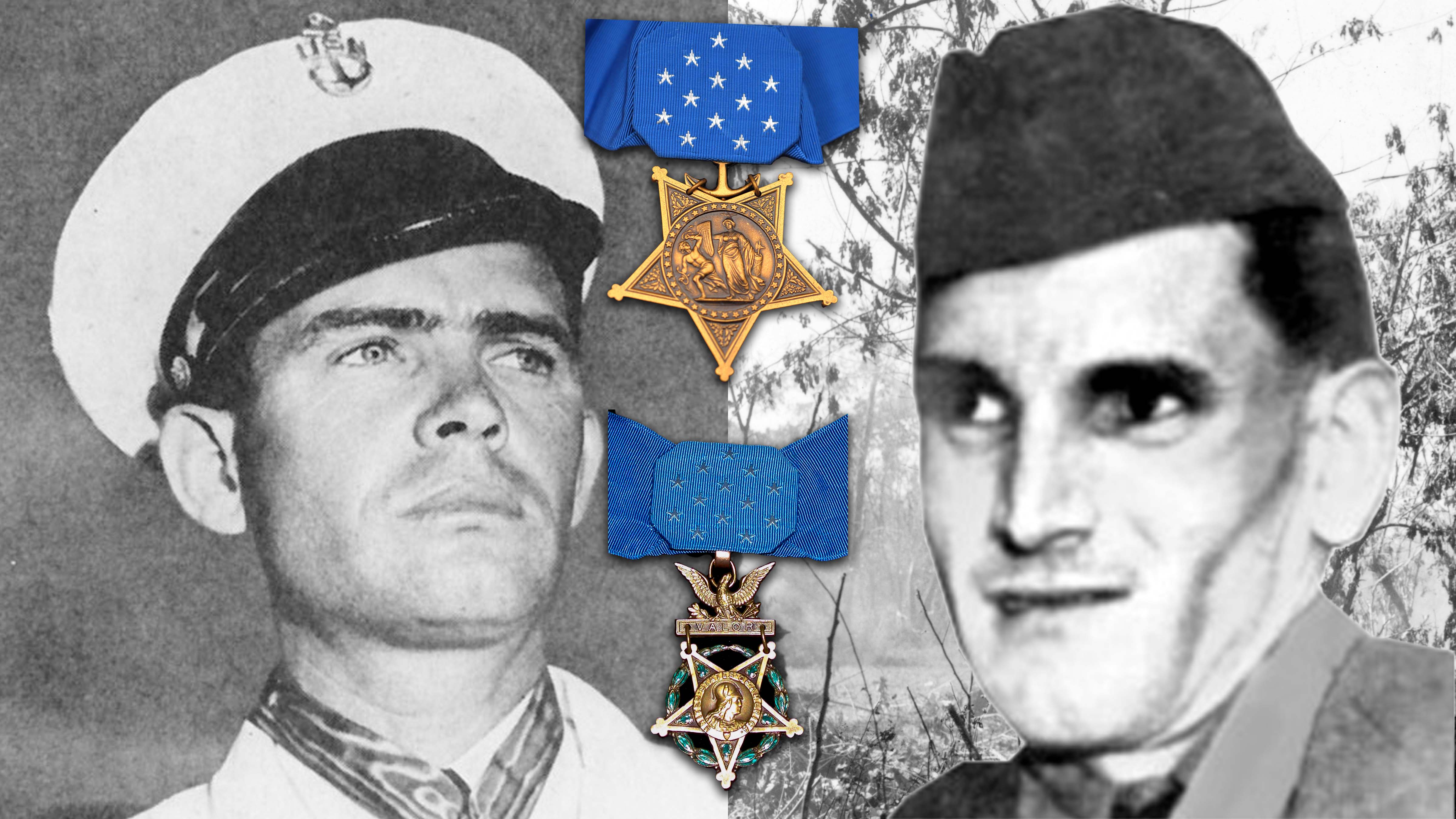 WWII Medal of Honor recipients John Finn and Melvin Mayfield.