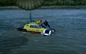 Kenny Powers being fished out the river after the failed jump. Video still: The Devil at Your Heels, NFB via Youtube 