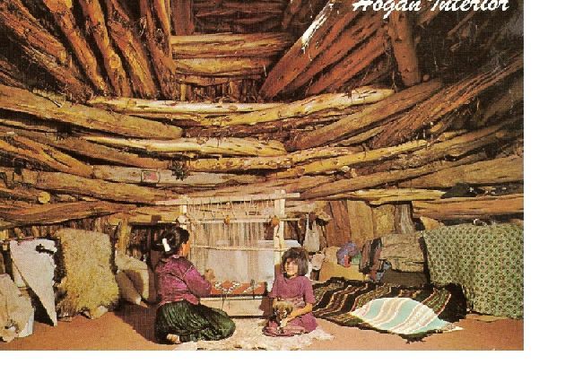 Navajo-Home-Hogan-inside-with-woman-weaving-child-watching.jpg