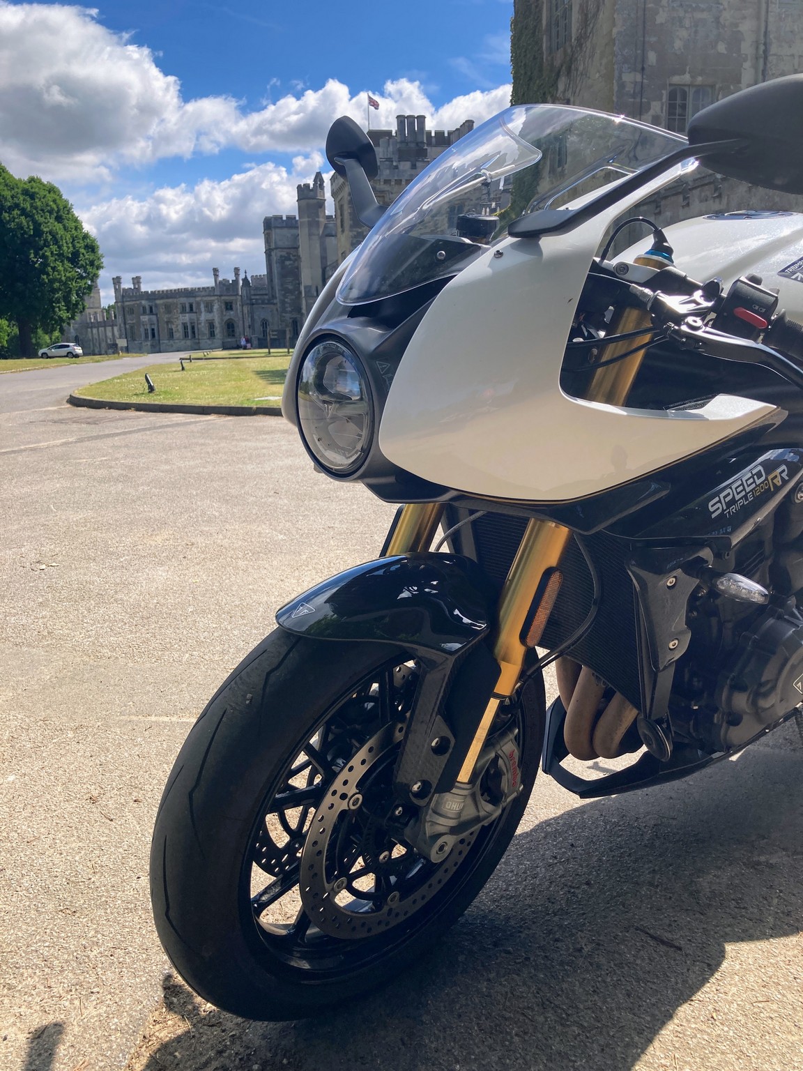 Front view of the Triumph Speed Triple RR LED headlight