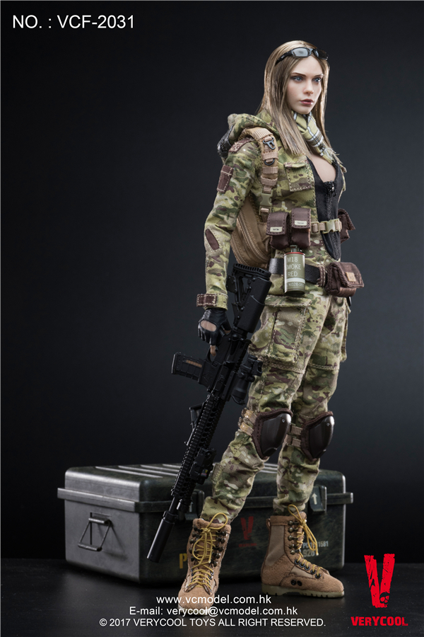 1/12 6'' Female Soldier Villa Action Figure Head Sculpt Scarf