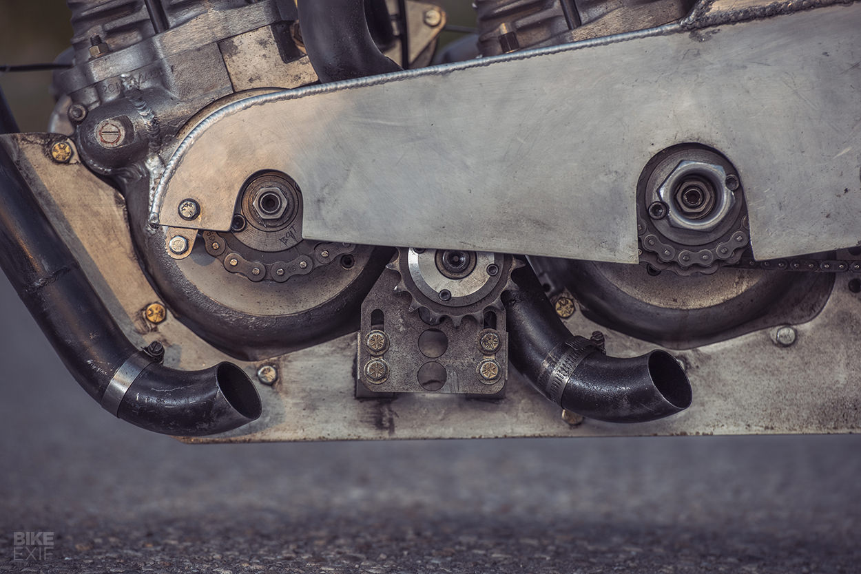 Supercharged twin-engine Norton drag bike by Herb Becker