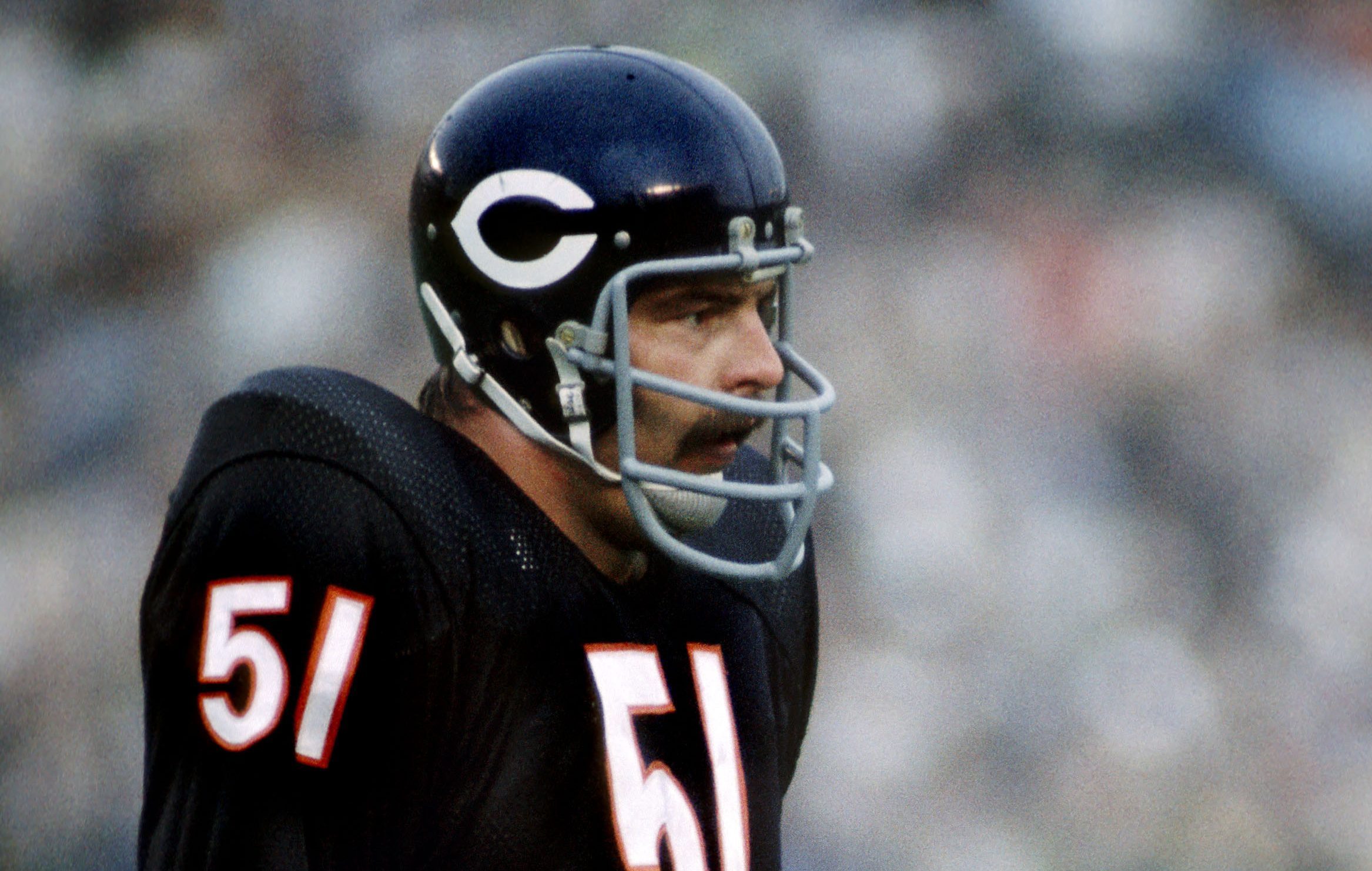 Sep 19, 1971; Chicago, IL, USA; FILE PHOTO; Chicago Bears linebacker (51) Dick Butkus in action against the Pittsburgh Steelers at Soldier Field. The Bears defeated the Steelers 17-15.