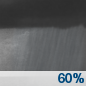 Sunday Night: Showers likely and possibly a thunderstorm before 1am.  Mostly cloudy, with a low around 46. Chance of precipitation is 60%.