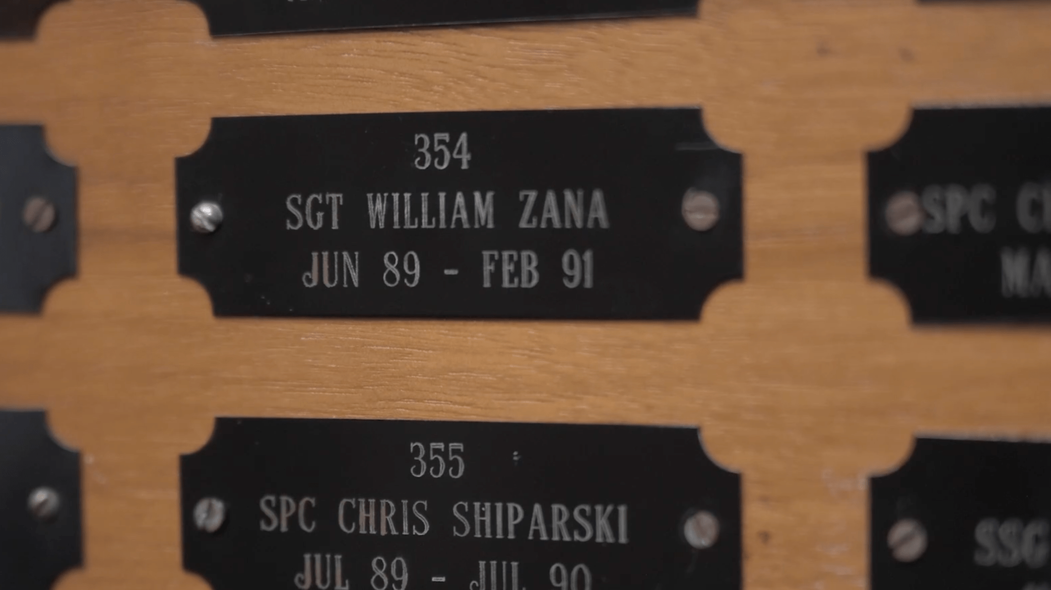 William Zana's name plaque among the 731 soldiers to ever serve as Sentinel Tomb Guards.