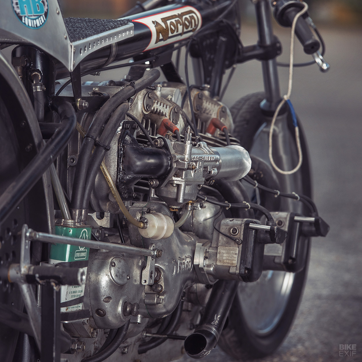 Supercharged twin-engine Norton drag bike by Herb Becker