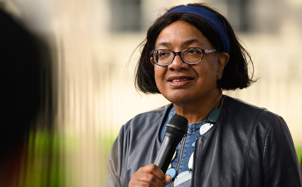 Diane Abbott pictured in London at a Stand Up To Racism protest in August 2023