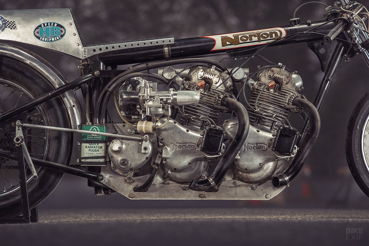 Supercharged twin-engine Norton drag bike by Herb Becker