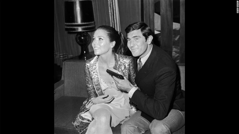 George Lazenby, who played James Bond, and Rigg, who played Teresa di Vicenzo, during a news conference for "On Her Majesty's Secret Service" in London, in October 1968. 