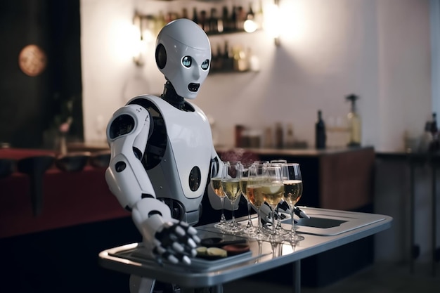 Premium AI Image | A robot serving drinks at a bar with a white robot ...