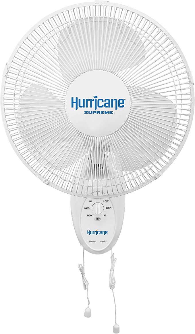 Hurricane HGC736500 Wall Mount Fan-12 Inch, Supreme Series, 90 Degree Oscillation 3 Speed Settings, Adjustable Tilt-ETL Listed, 12-Inch, White