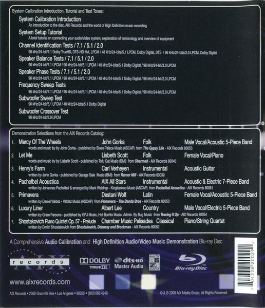 AIX Records Audio Calibration Disc / HD Music Sampler, Secondary, 2 of 4