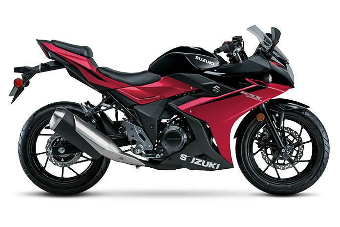 2023 Suzuki GSX250R ABS in Metallic Diamond Red and Pearl Nebular Black