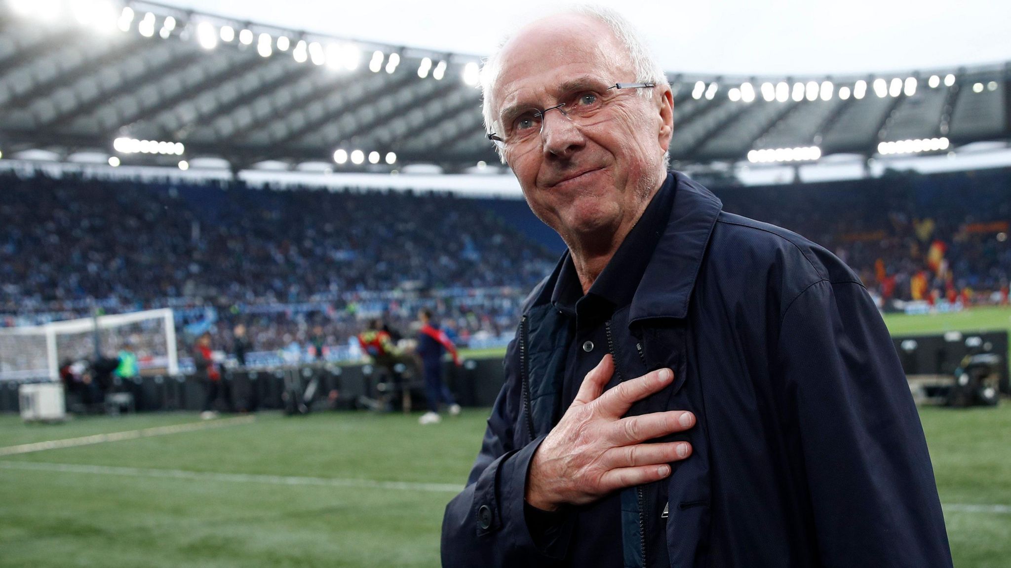 Seven Goran Eriksson greeting fans at Lazio match in 2023