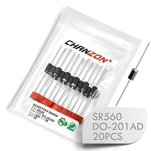 (Pack of 20 Pieces) Chanzon SR560 (SB560) Schottky Barrier Rectifier Diodes 5A 60V DO-201AD (DO-27) Axial 5 Amp 60 Volt