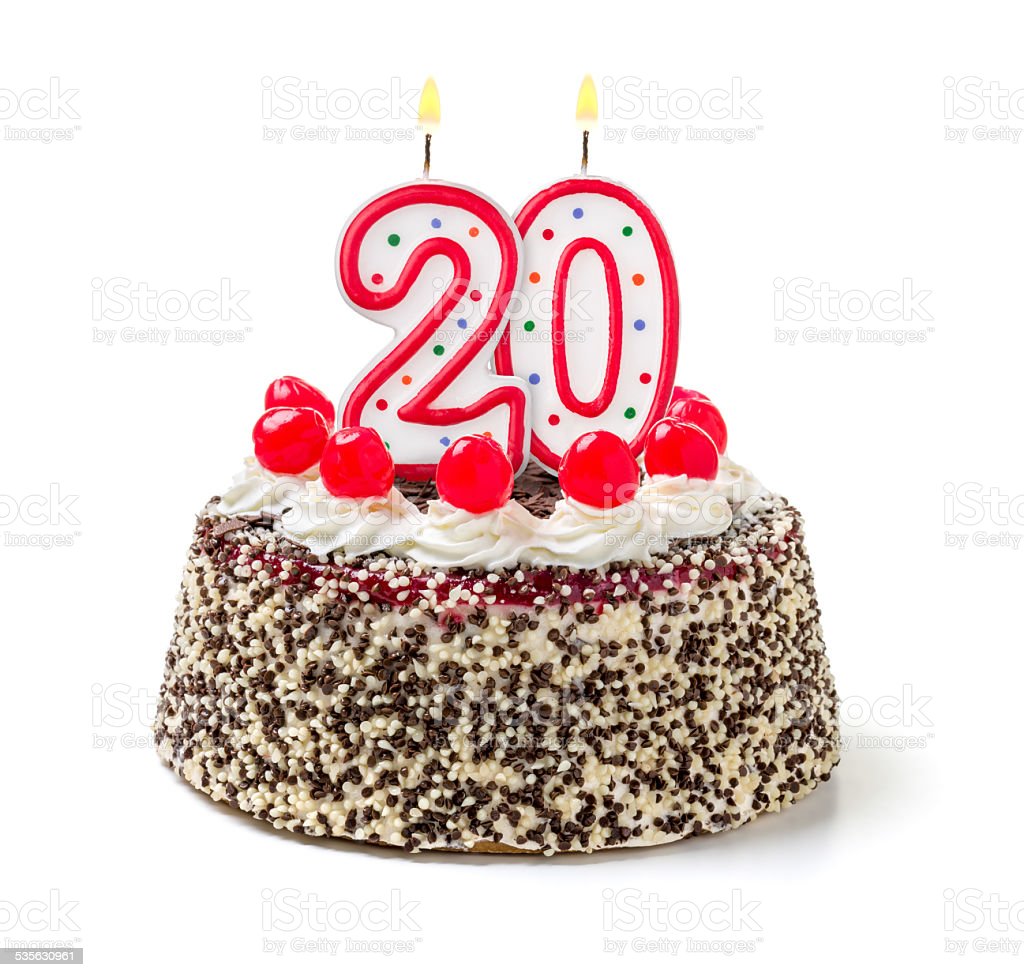 birthday-cake-with-burning-candle-number-20-picture-id535630961