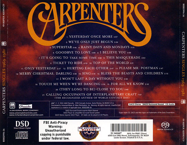 HiRez Poll - Carpenters - SINGLES 1969-1981 [SACD