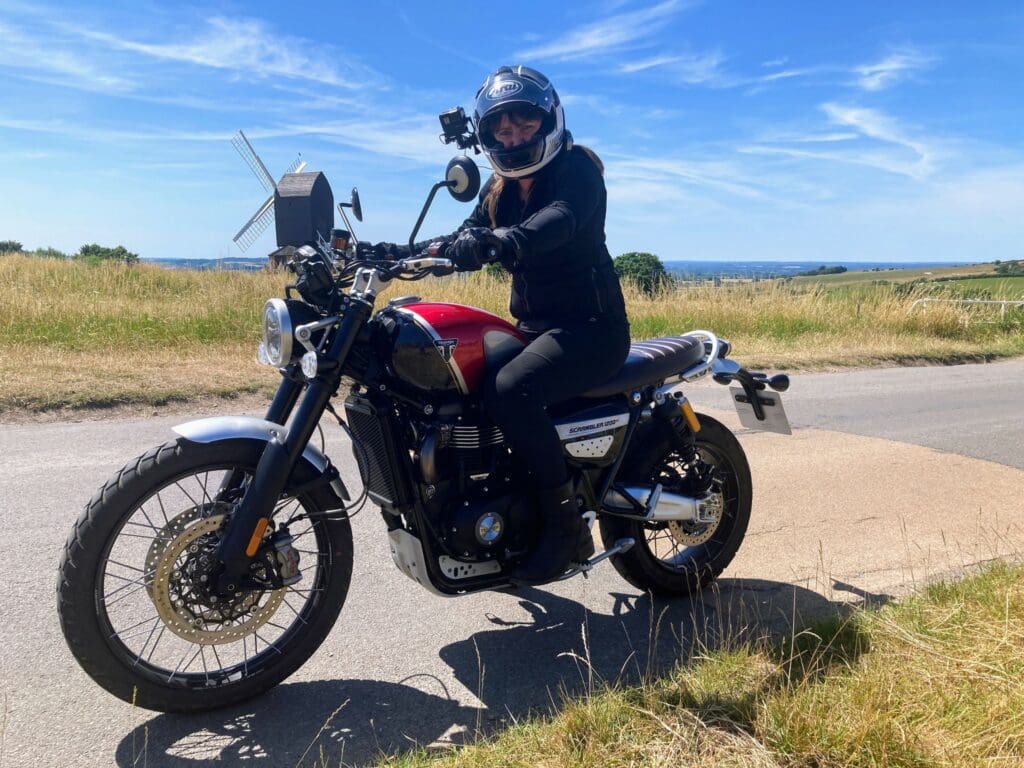 Female rider outdoors on the 2022 Triumph Scrambler 1200 XC