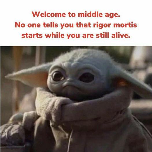 May be an image of text that says Welcome to middle age. No one tells you that rigor mortis starts while you are still alive.