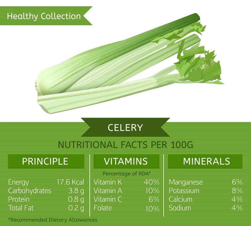 A celery nutrition facts chart.