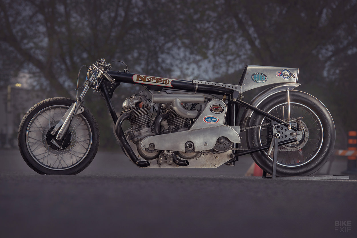 Supercharged twin-engine Norton drag bike by Herb Becker