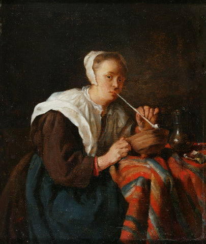 A Woman Seated Smoking a Pipe,” a Dutch painting circa 1650-1667