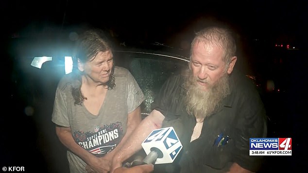 Daniel and Cherry Haggard, pictured, were sent scrambling in the middle of the night when debris flew into their home through their bedroom windows