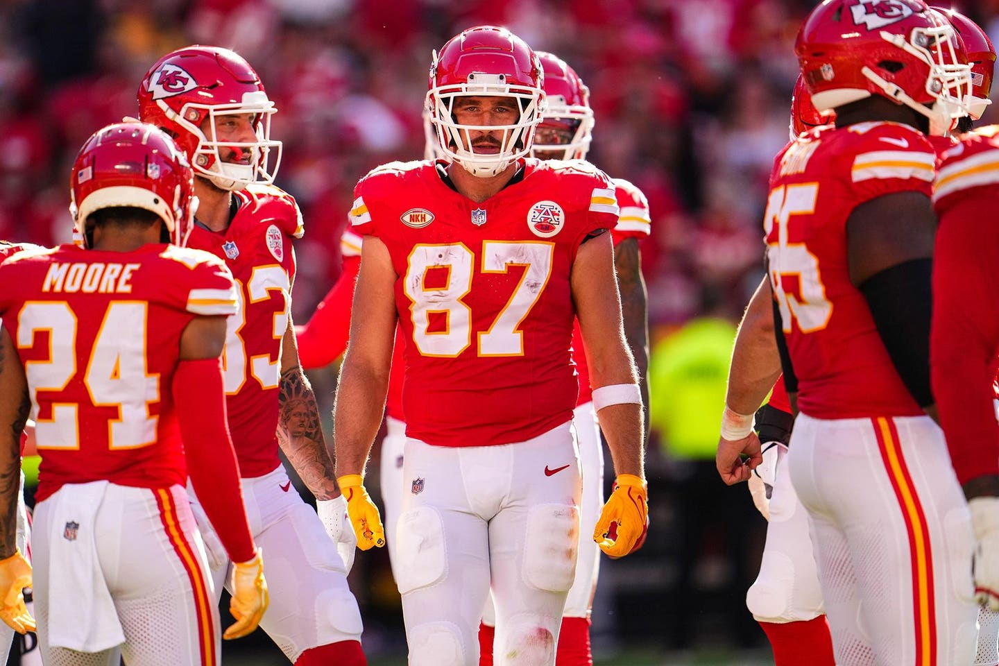 Travis Kelce with Kansas City Chiefs teammates.