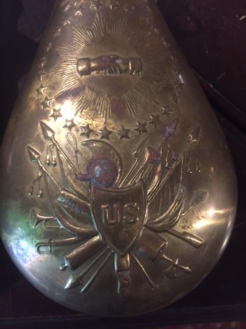Lot - Antique Brass Civil War Peace Powder Flask