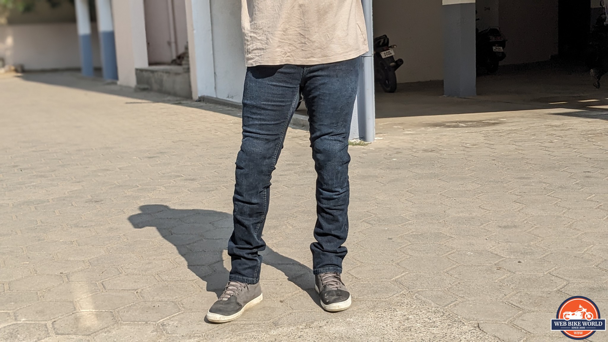 Frontal image of rider wearing the Street & Steel Oakland Jeans