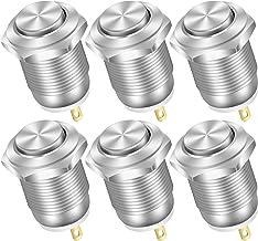 DaierTek 6pcs 12mm Momentary Push Button Switch 12V Waterproof Power Pushbutton Small Round Chrome Stainless Metal 2pin N/O