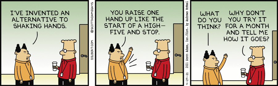 Shaking hands - Dilbert on April 29, 2021