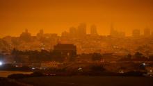 The skyline in the distance behind Crissy Field is barely visible with smoke from wildfires Wednesday, Sept. 9, 2020, in San Francisco. (AP Photo/Eric Risberg)