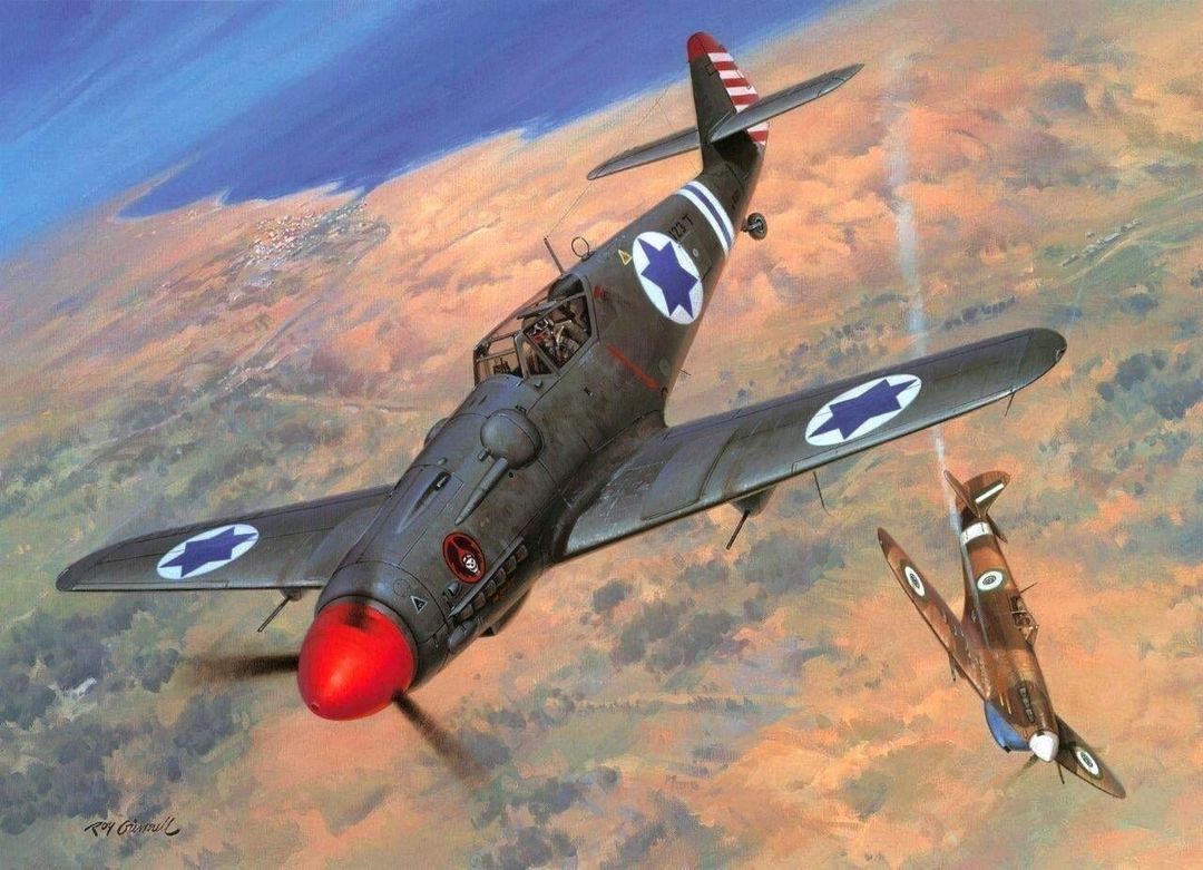 israeli-messerschmitt-avia-s-199-fighter-piloted-by-the-american-ace-rudy-augarten-egyptian-spitfire-oct-1948-by-roy-grinnell-1995.jpg
