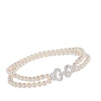 Akoya Freshwater Cultured Pearl & White Topaz Sterling Silver Bracelet (4mm)