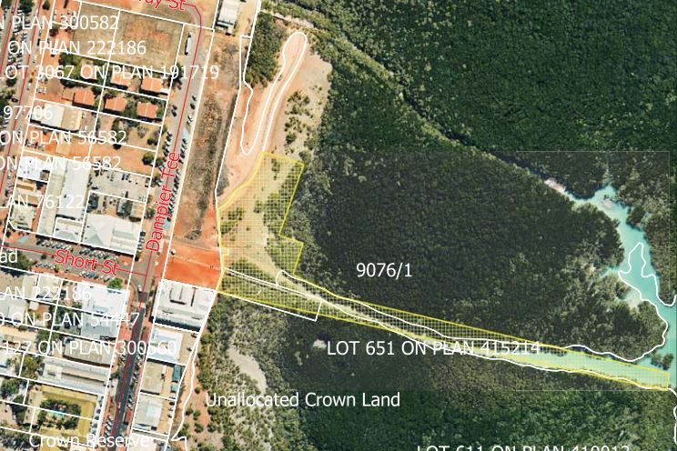 An aerial photograph with areas marked out for land clearing.