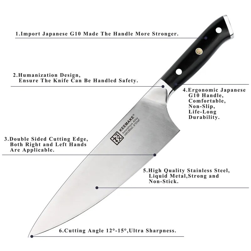 KEEMAKE 8 Inch Chef Knife Damascus Steel Blade Cut Japanese