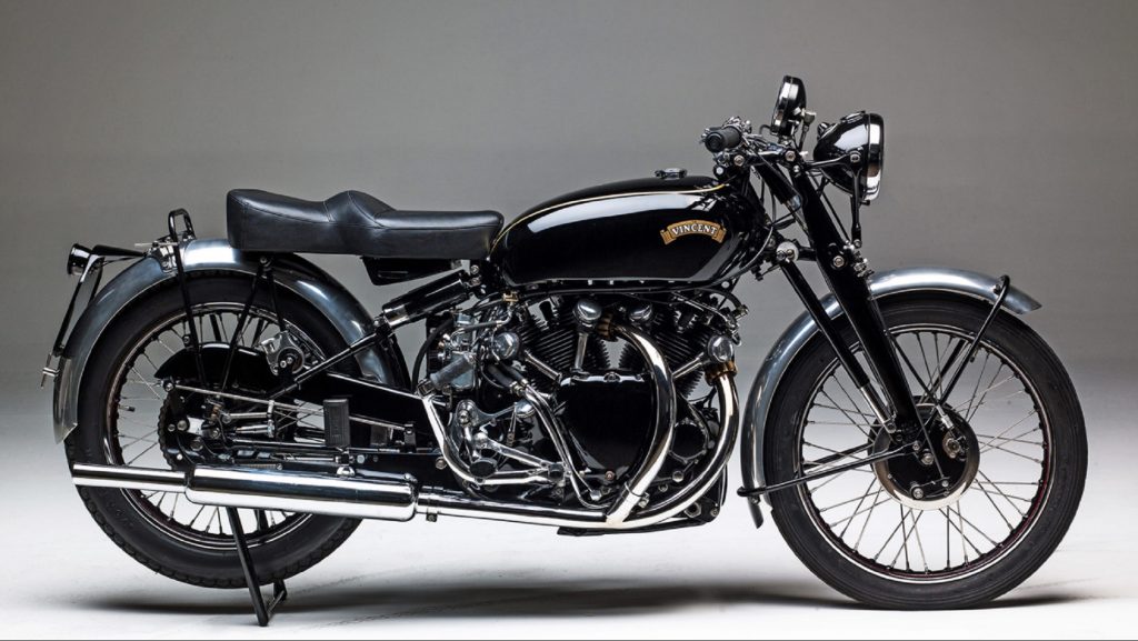 A 1949 Vincent Black Shadow in a studio